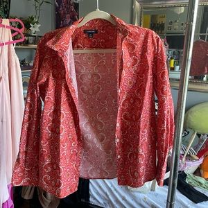 pink and orange paisley button up